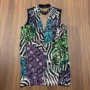 Multicolored beaded Marciano party shift dress